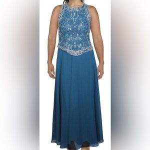 J Kara Blue and Silver sleeveless Embellished Maxi Dress new 16